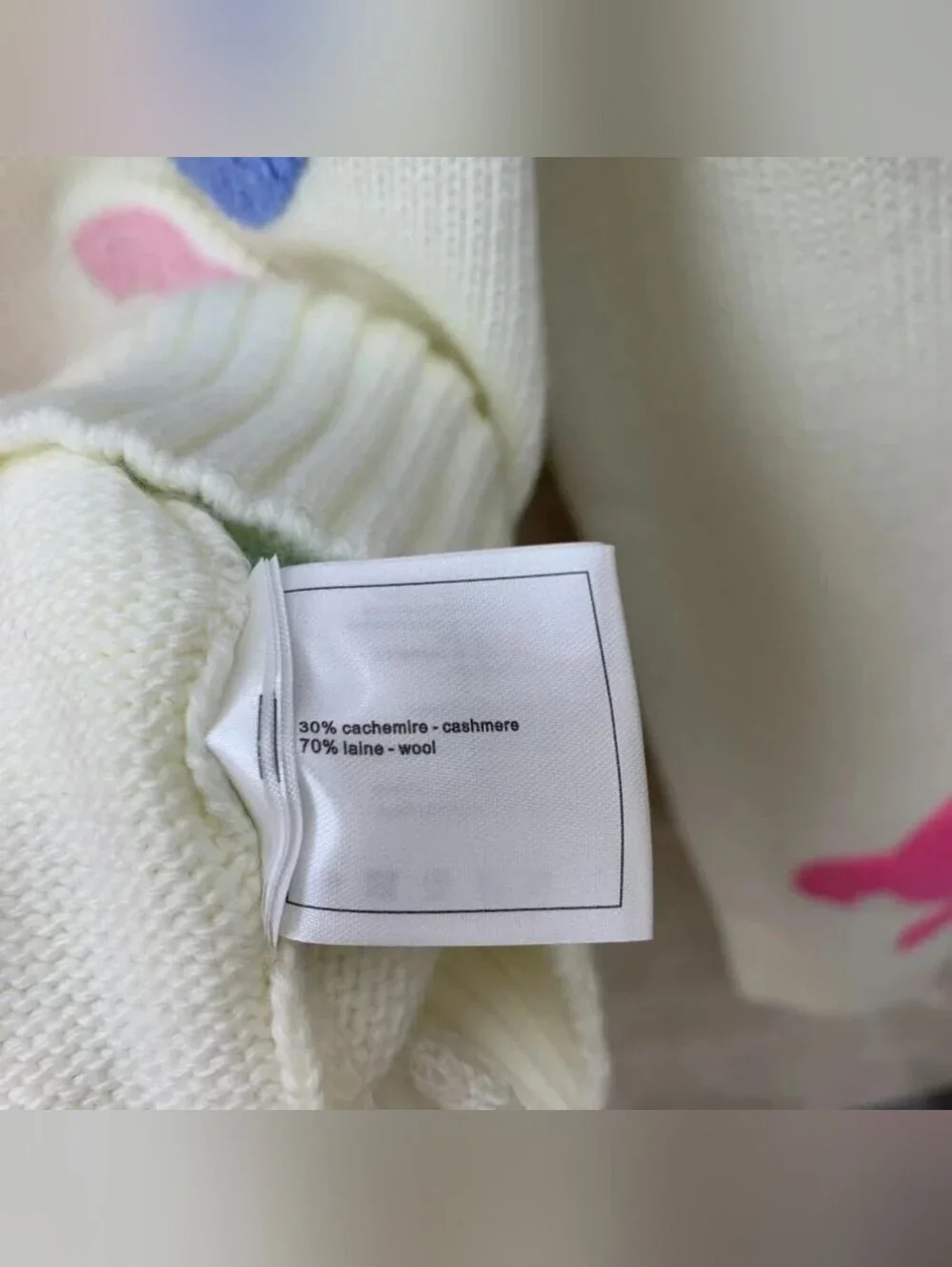 CHANEL with Multicolor Logo Motifs Cream Cardigan Sweater